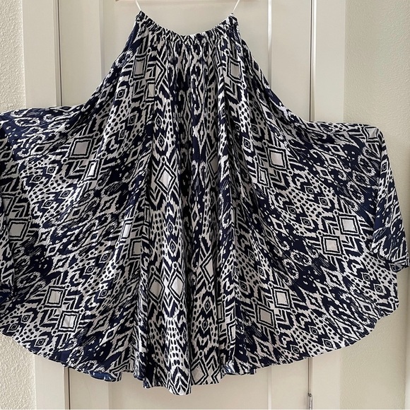 Rebellion Again Full A- Line Maxi Skirt Floral Aztec Ikat Fall Blue Motif S NWT - Picture 6 of 9